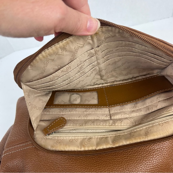 Tignanello brown leather shoulder bag with cinch belted top/multi-compartments - Picture 16 of 16